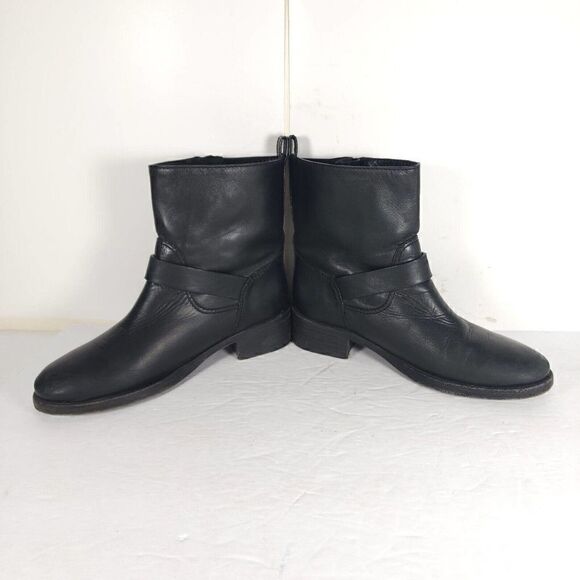 Tory Burch Women’s Bennie US 7M Black Leather Buckled Ankle Biker Riding Boots - Picture 5 of 13